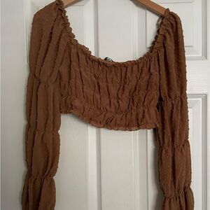 Fashion Nova Long Sleeve Ruched Cropped Top Sz M